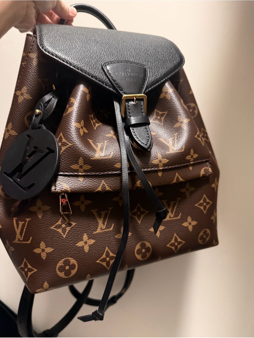 Louis Vuitton Monogram Canvas Backpack with Black Leather Flap